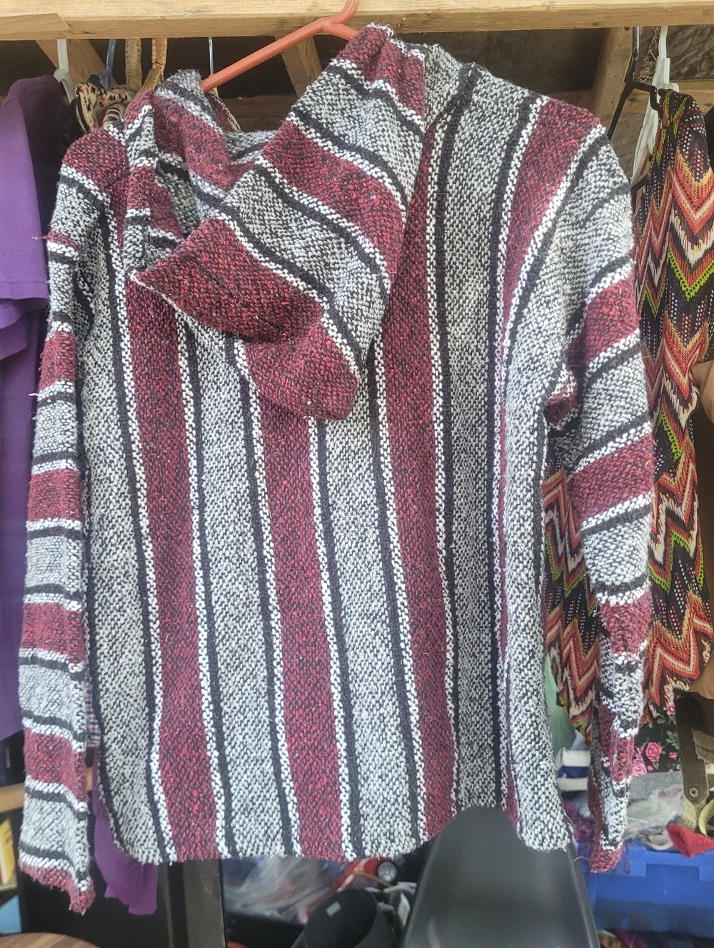 Striped Baja Hoodie - Red, Black & White